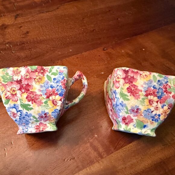 Vintage James Kent Apple Blossom Chintz China Sugar &...